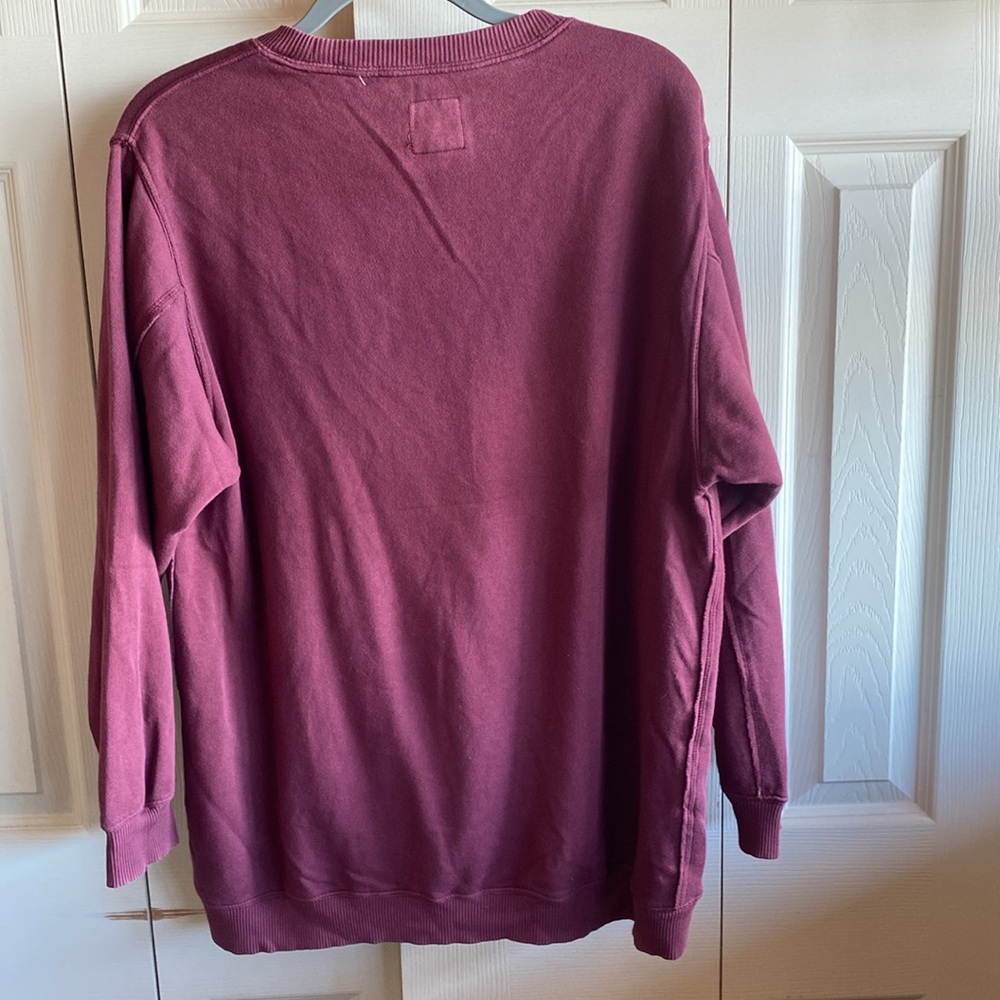 Aerie NWT Oversized Burgundy Long Sleeve Breast Pocket Cotton Blend Size Small - Picture 3 of 13